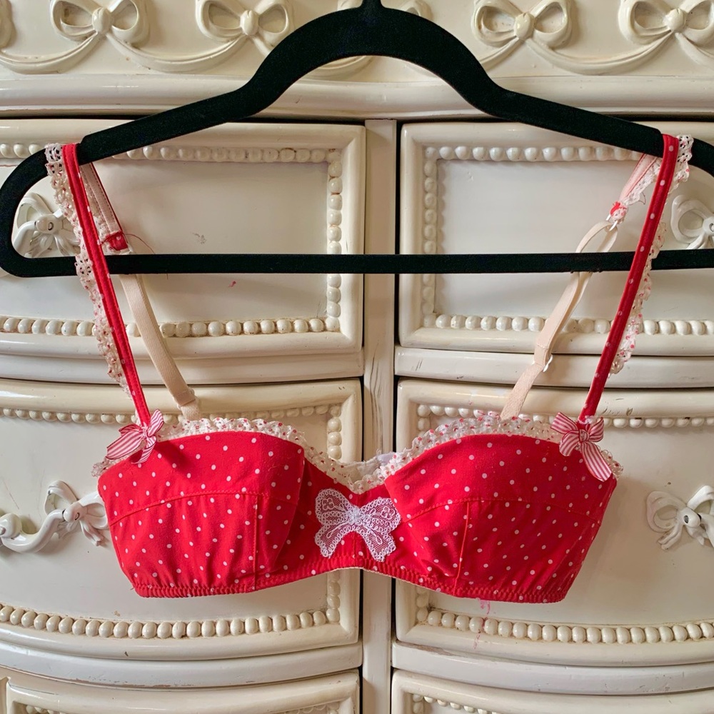 Victorias Secret x Chantal Thomass Red Polka Dot Pace Bow Balconette Bra